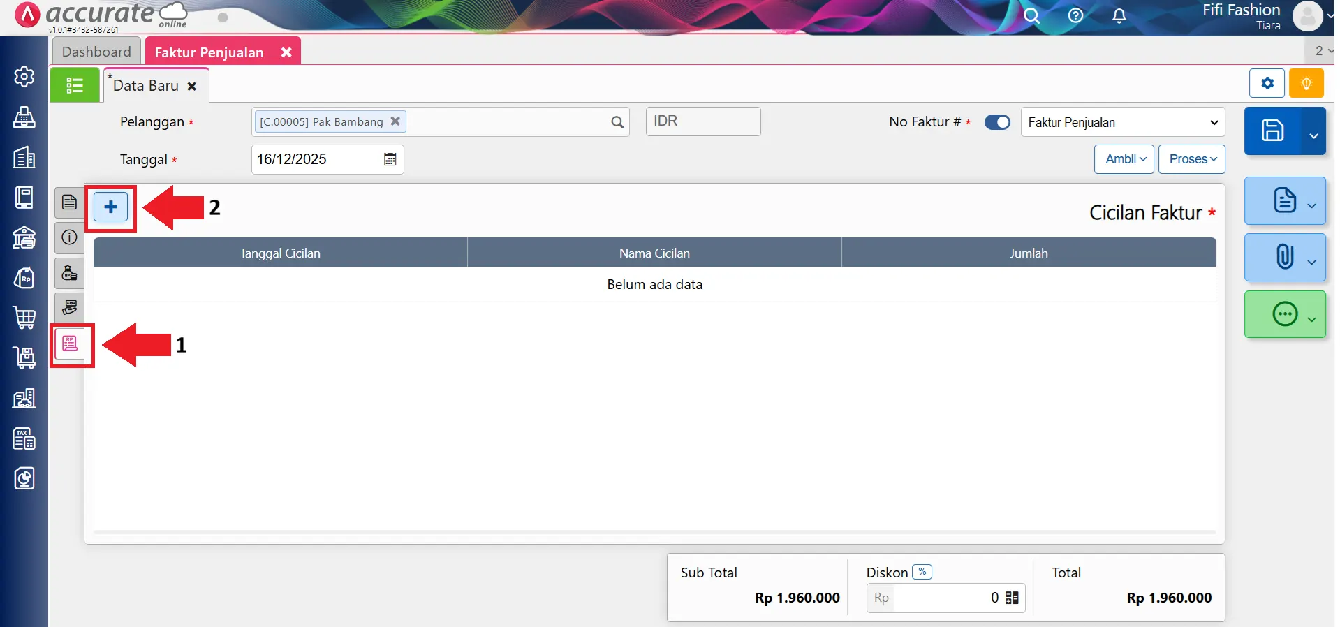membuat faktur penjualan cicilan